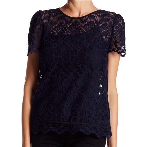 Joie Navy Lace Lemaine Blouse - Picture 2 of 7